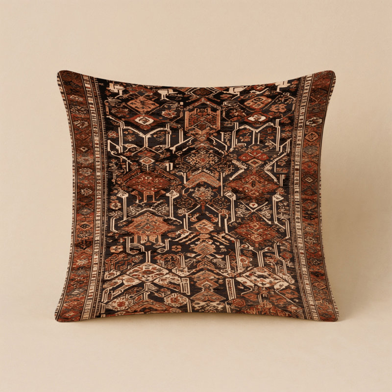 Coussin décoratif intérieur et extérieur Turkish, Noir oriental oriental 201, Carré Carré 16 po