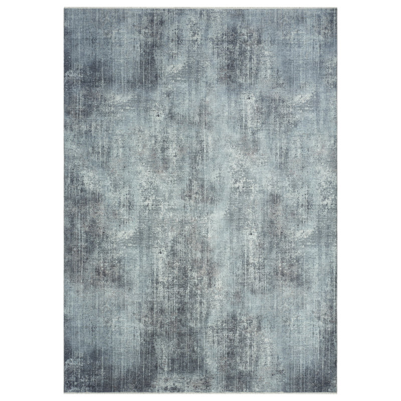 Tapis bleu en coton tissé à la machine Aldora Stormwash, Rectangle 7 pi 6 po x 9 pi 6 po