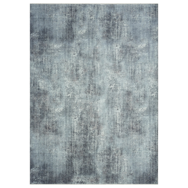 Tapis bleu en coton tissé à la machine Aldora Stormwash, Rectangle 9 pi 6 po x 13 pi 6 po