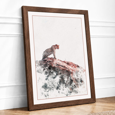 Leopard on Stone Boho 1 Piece Single Picture Frame Wall Art