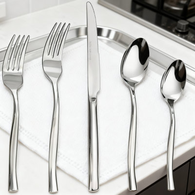 Ensemble de couverts 60 pièces en acier inoxydable, service pour 12 personnes, ensemble de couverts durables avec couteau, fourchette et cuillère pour les repas de tous les jours