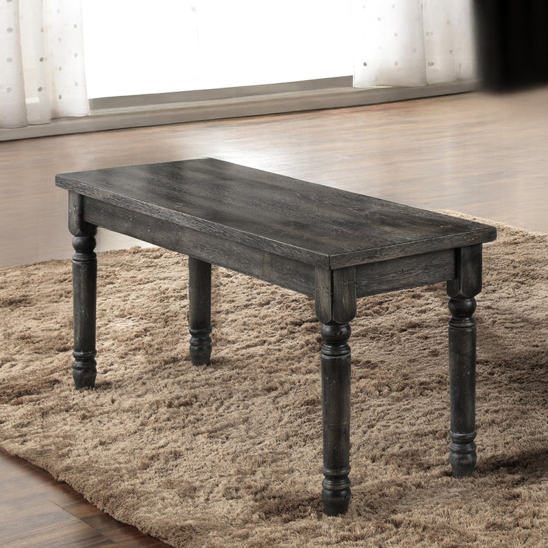 Rustic Gray Finish 40Inch Dining Room Bench, With Solid Rubberwood Turned Legs, 18Inch Height, 14Inch Wide, 22Lb Weight Wooden Bench For Room, Weathered Finish, Simple Assembly