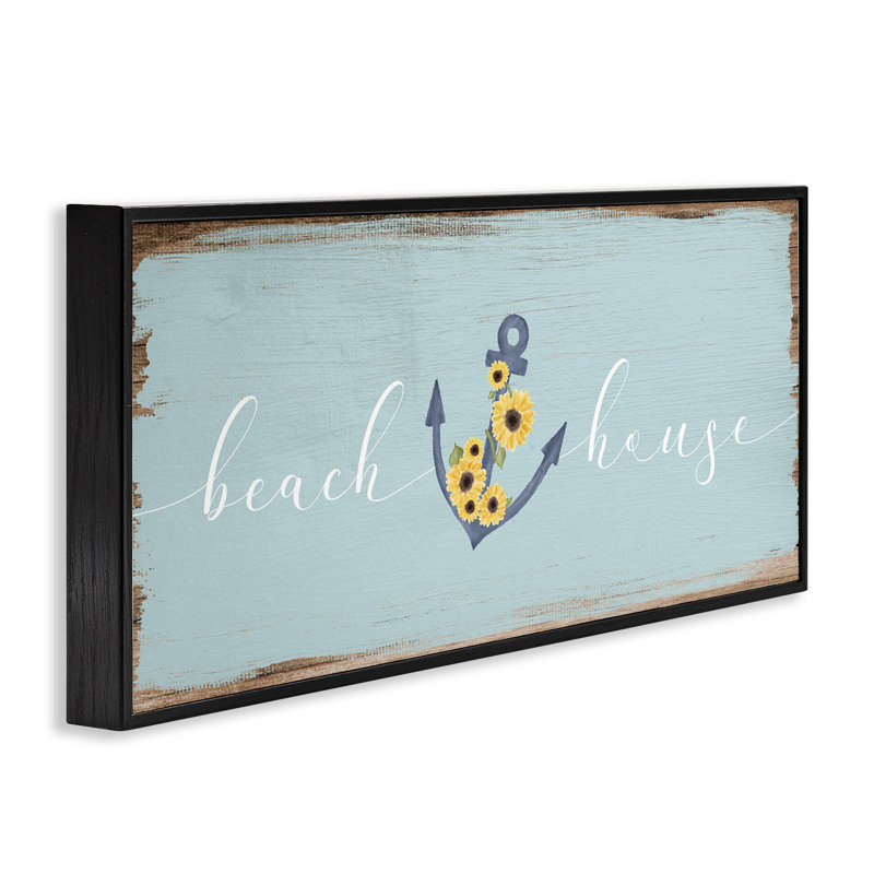 Maison de plage avec ancre florale, estampe numérique par Daphne Polselli, Giclée encadrée noir minuit, H 13 po x l 30 po