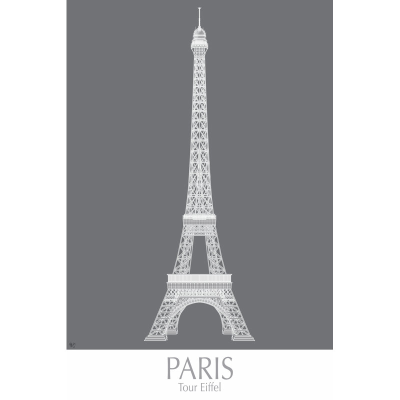 Paris Eiffel Tower Monochrome - Wrapped Canvas Print, 30cm H x 20cm W x 3.8cm D