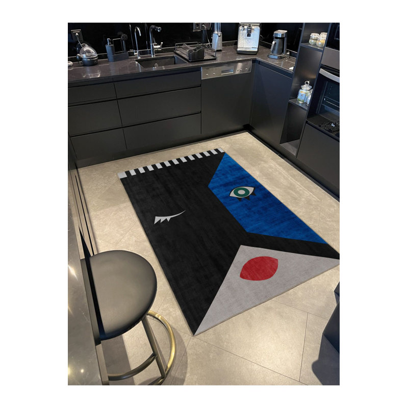 Tapis lavable bleu et noir, Sous-tapis rectangulaire de 3 pi 3 po x 4 pi 11 po
