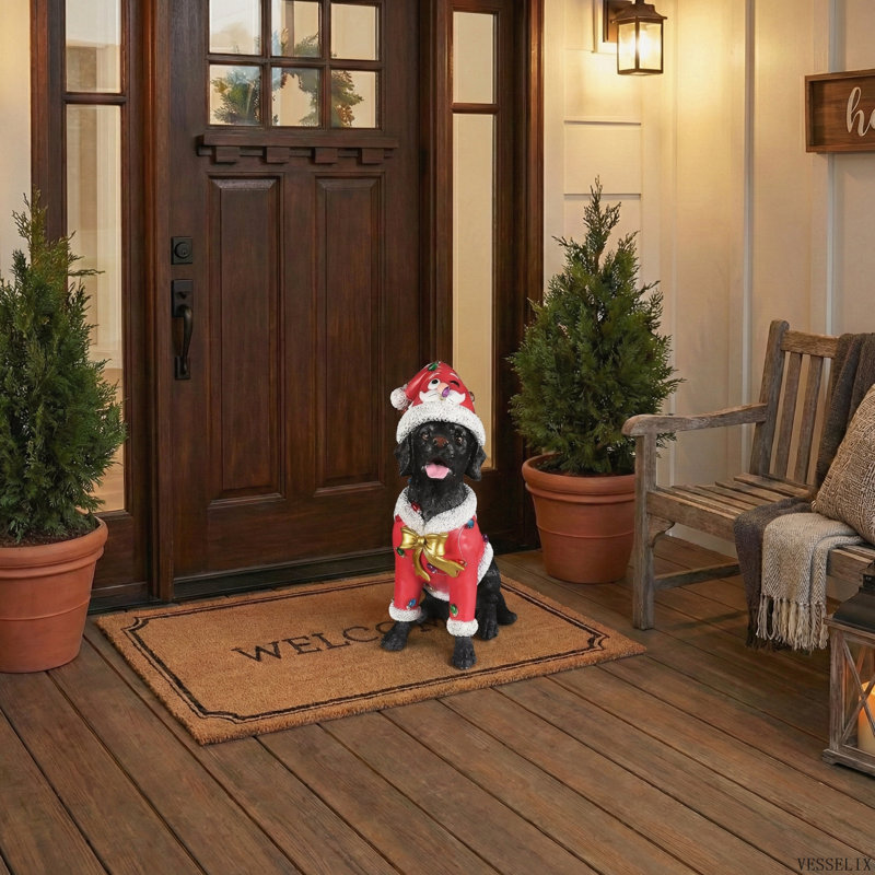 Statue de Noël Labrador noir, chien de Noël en tenue de père Noël