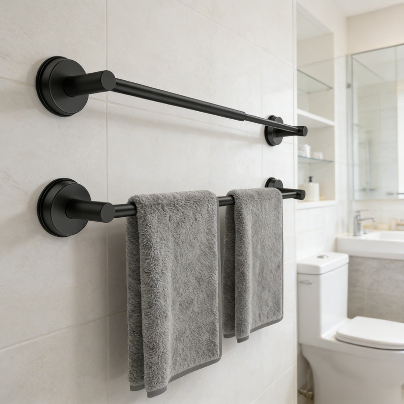 2 Pack Adjustable Suction Cup Towel Bar For Bathroom Wall,14.6Inch~24 Inch Towel Racks