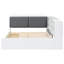 Lit plateforme double en bois blanc avec tête de lit, tablettes et conception rembourrée, structure à 2 tiroirs, pin +, haute qualité