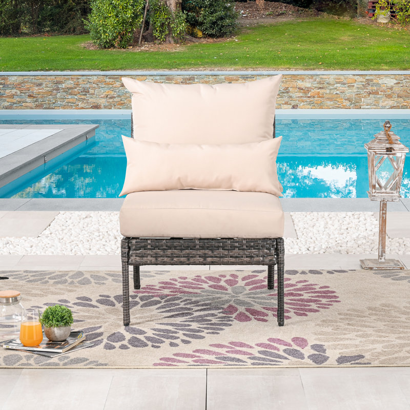 1-Piece Armless PE Wicker Outdoor Lounge Chair With Cushions
