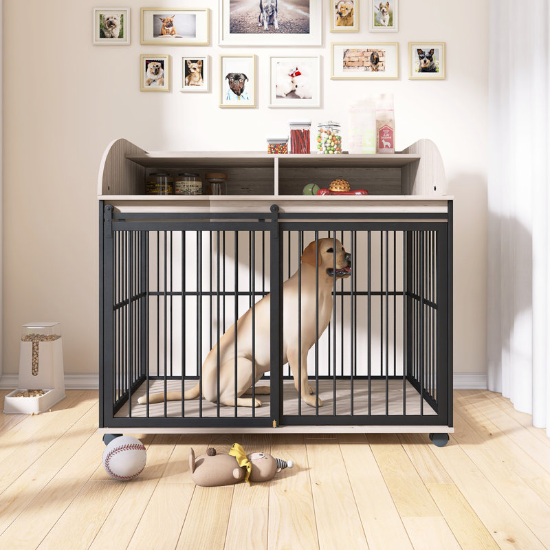 Large Dog Crate With Lockable Wheels, Gray