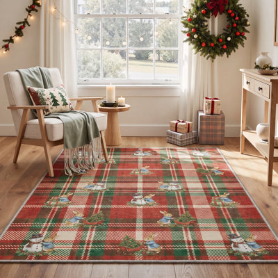 Tapis de couloir rouge / vert lavable à la machine avec envers antidérapant