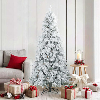 Artificial Hinged Christmas Tree Snow Flocked White