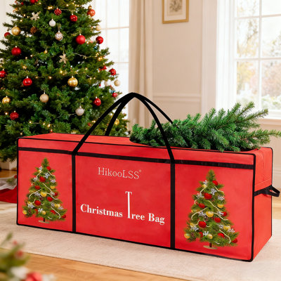 Christmas Tree Storage Bag For 7.5 Ft Artificial Trees - Heavy Duty 600D Oxford Fabric With Handles, Red Waterproof Holiday Decoration Organizer Conta