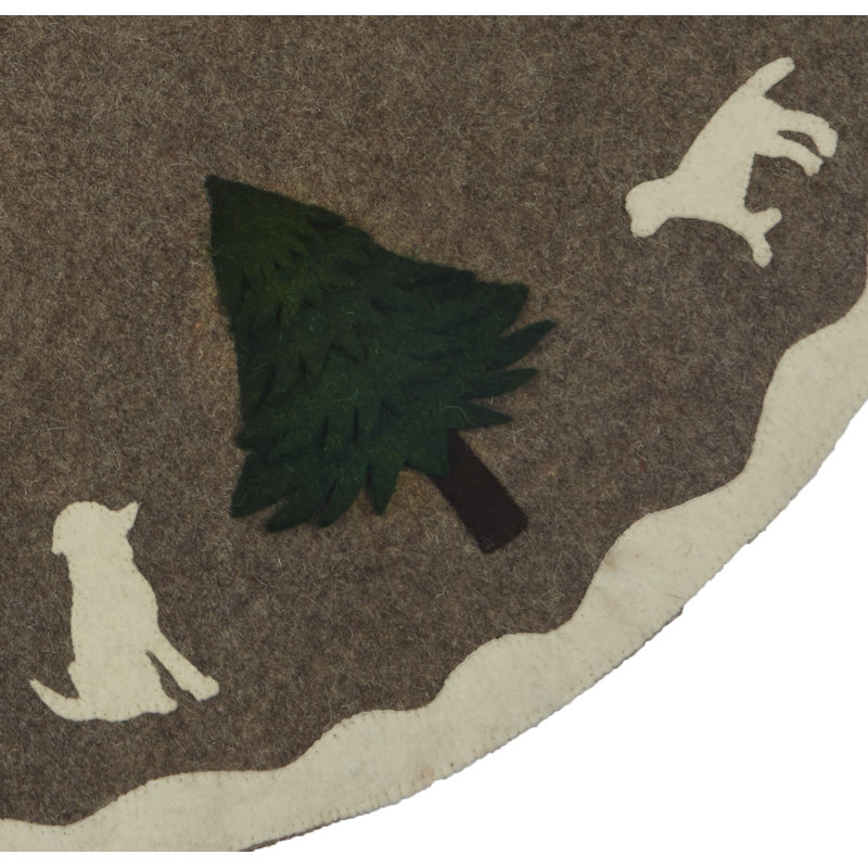 Gray Wool Felt Christmas Tree Skirt with Antler Design