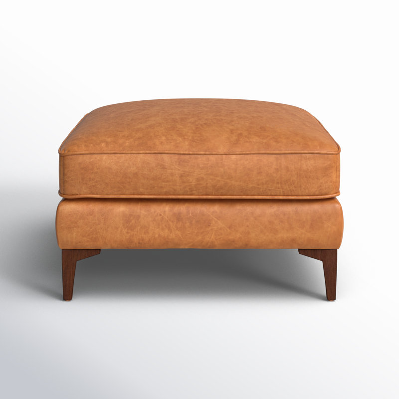 Essex Full-Grain Genuine Leather Ottoman, Tan Genuine Leather