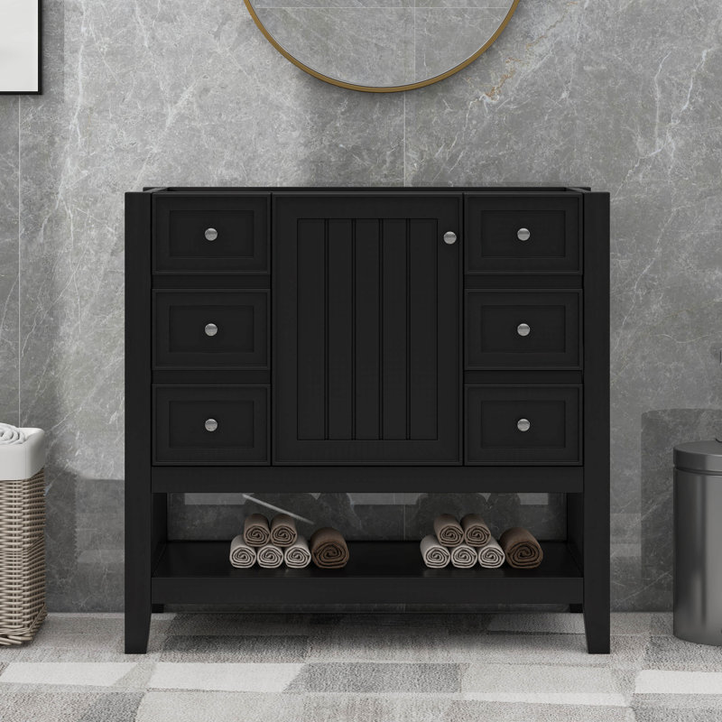 Meuble-lavabo 36 po sans lavabo et trois tiroirs, Noir