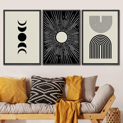 SIGNLEADER Framed Canvas Print Wall Art Set Duotone Mid-Century Geometric Crescent Moon Abstract Shapes Illustrations Modern Art Boho Decorative For Living Room, Bedroom, Office - 24"X36"X3 NATURAL