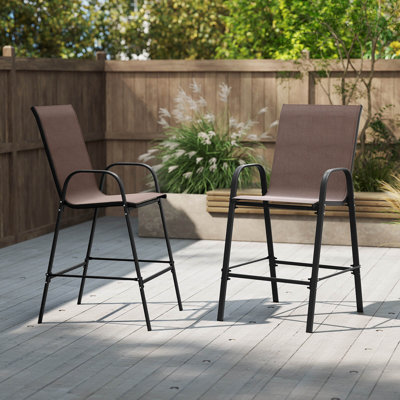 2 PCS Outdoor Bar Stools 29" Fabric Bar Height Stools with Armrests & Footrest Black by Ebern Designs