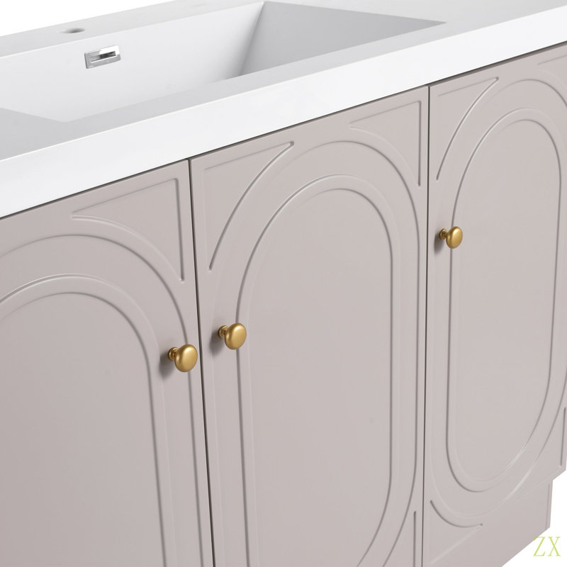Meuble-lavabo autoportant de 48 po avec lavabo en résine et 3 portes d'armoire à fermeture en douceur (emballage KD), 47"