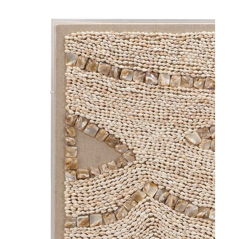 Handcrafted Beige Shell and Linen Shadowbox Wall Art