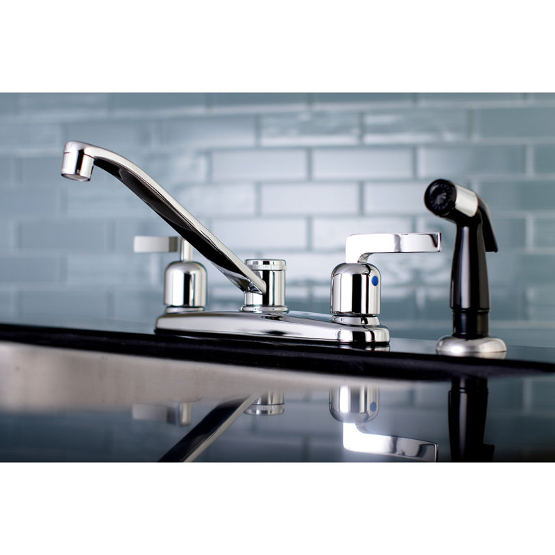 Kingston Brass Centurion Two-Handle 8" Centerset Kitchen Faucet, Black Side Sprayer