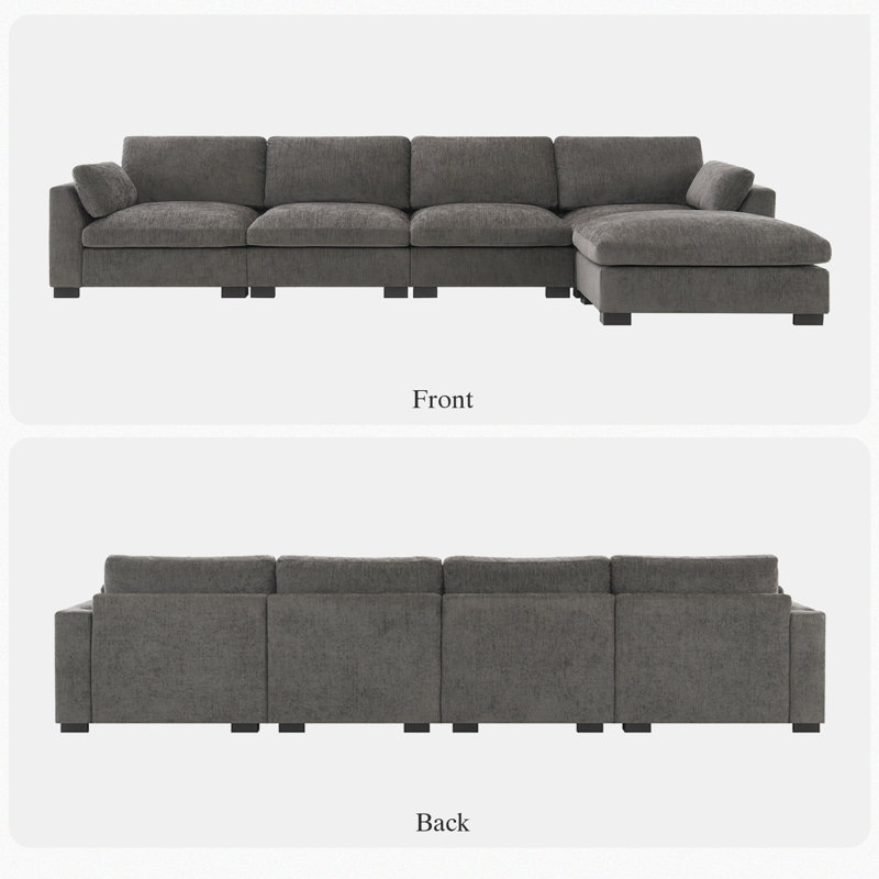 Chenille Modular Sectional Sofa With Ottoman, Armrest Folding Table & Usb Ports, Side Storage Pocket, Charcoal Chenille