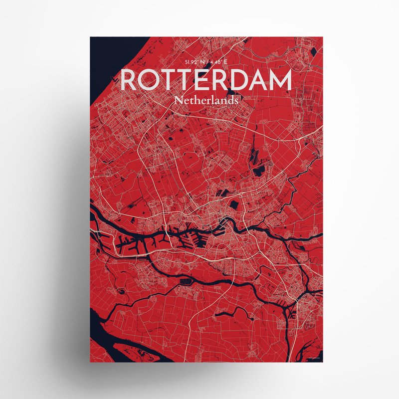 Rotterdam City Map in Nautical 1 Piece Wall Art, 27.6cm H x 19.7cm W x 0.05cm D