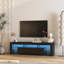 Meuble télé ultrabrillant avec lumières DEL pour téléviseur de 65 po ou moins, console de télévision moderne avec armoires de rangement pour le salon-118020976