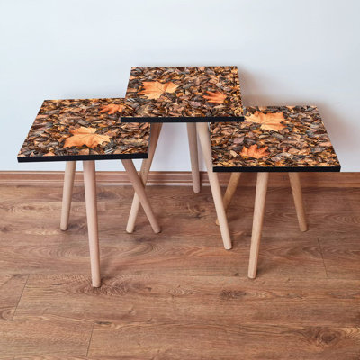 Modern Nesting Table Set (3 Pieces), Camel  Brown, 13.8 x 20.5 x 13.8 inches | 100% MDF with Beech Wood Legs, Stylish  Functional Design | Perfect f