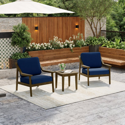 Brano Teak Outdoor Two-person Patio Set With Cushions And Side Table