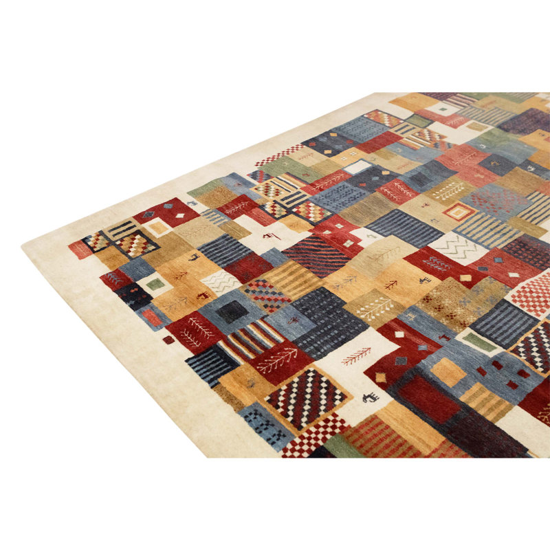 Tapis unique beige, rouge, bleu et brun de 8 pi 2 po x 9 pi 9 po