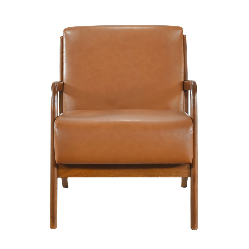 Fauteuil d'appoint rembourré de mousse en similicuir brun et bois de finition noyer avec Largeur du produit