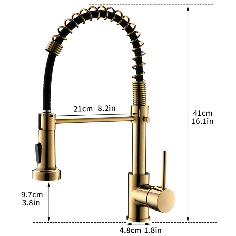 Spring Pull-Down Black And Gold Kitchen Faucet - To Oxidation, Stable Water Temperature Control, Versatile Spray Options Single Handle With Pull Down Heat, Regulation, User- Interface
