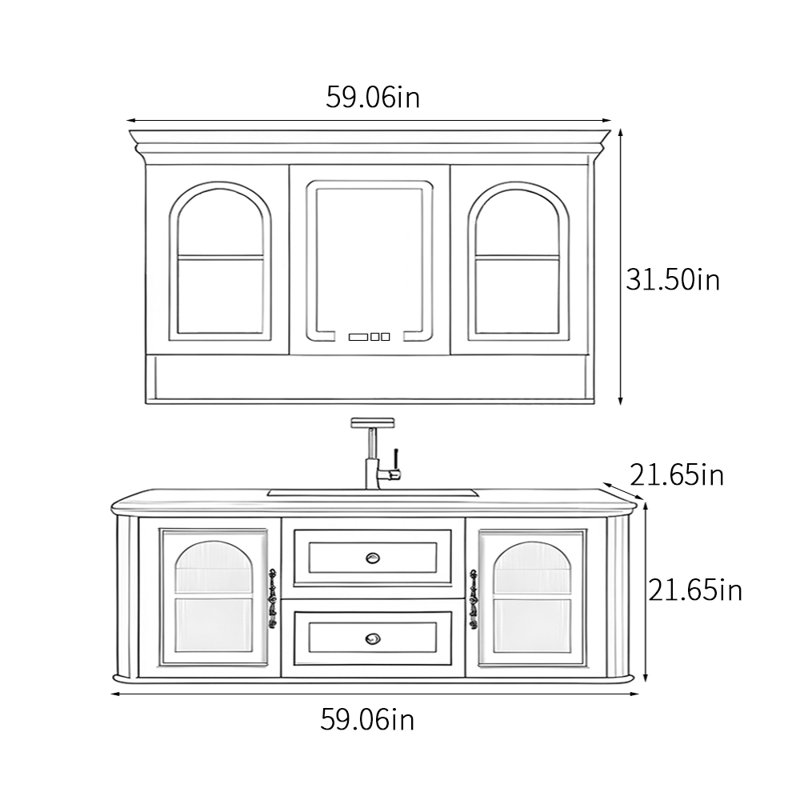 Bathroom cabinet retro American style, 59", Black