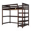 Lit mezzanine simple avec tablettes de rangement et bureau sous le lit, espresso
