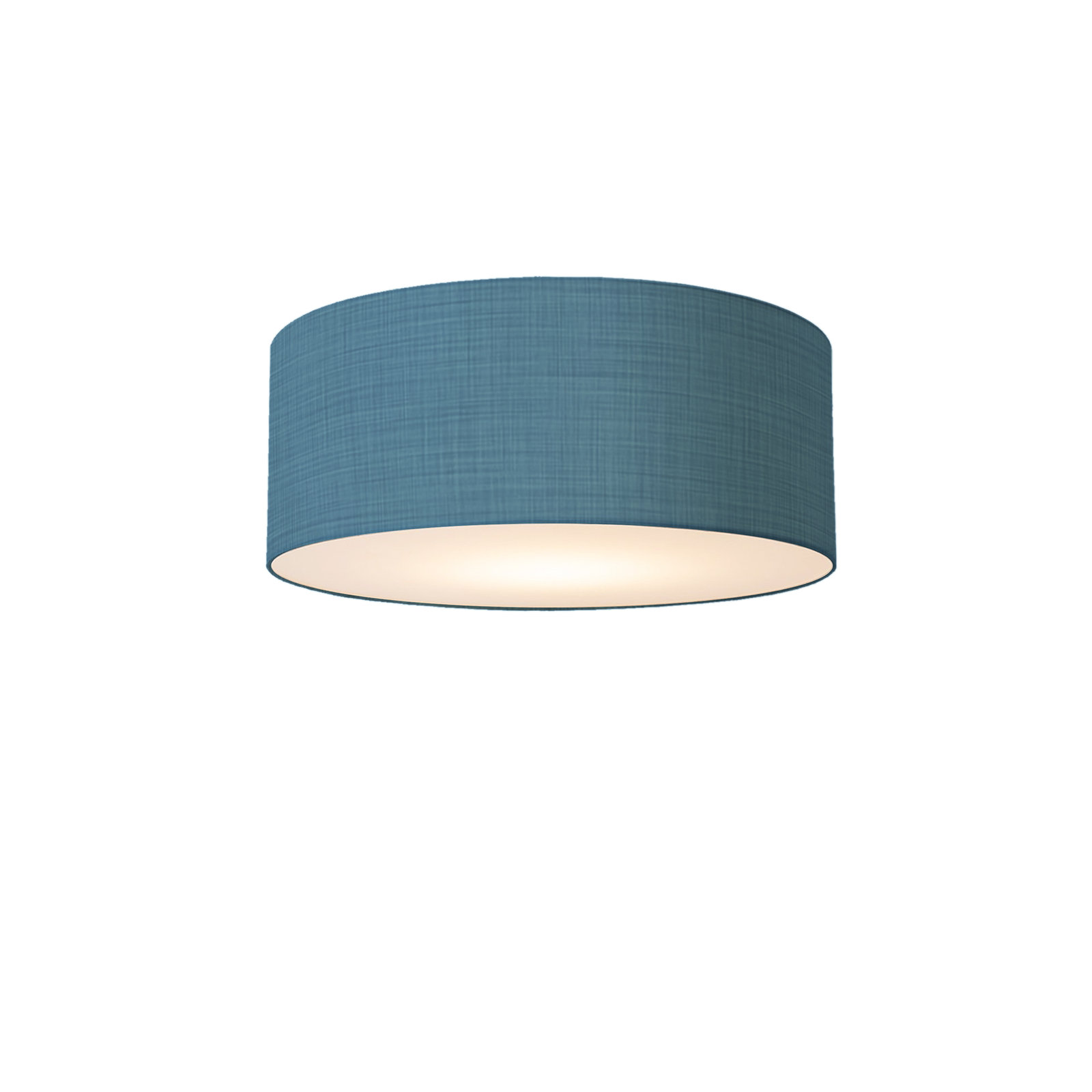 Stretch Flush Mount, 22" White Linen Drum Shade, Satin Nickel, Dimmable, Turquoise