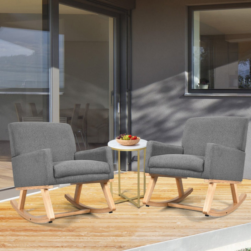 Chaise berçante rembourrée avec base en bois massif