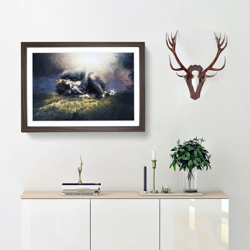 The Resting Gorilla in Abstract - Framed Print, 60cm H x 91cm W x 2cm D, Walnut