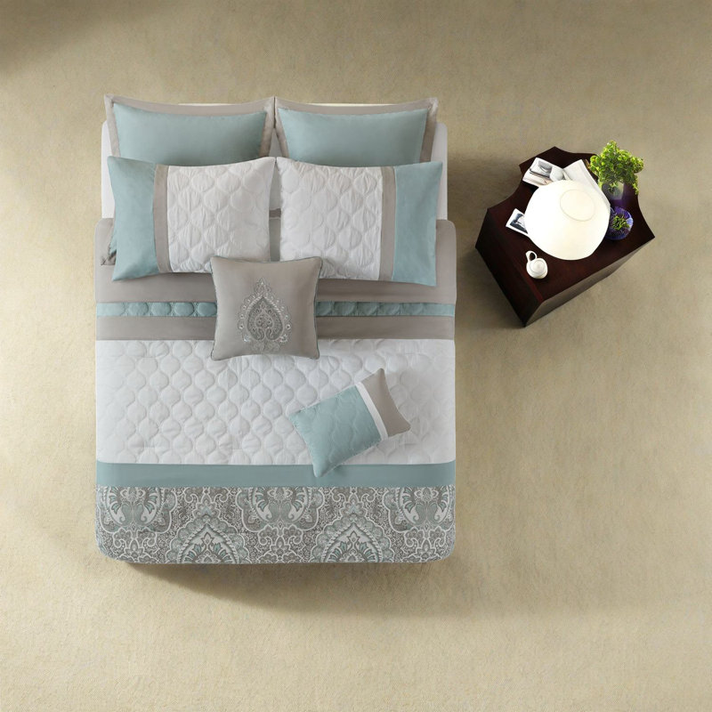 Elegant Seafoam Bedding Sets, Hypoallergenic Polyester, Transitional Style For Bedroom