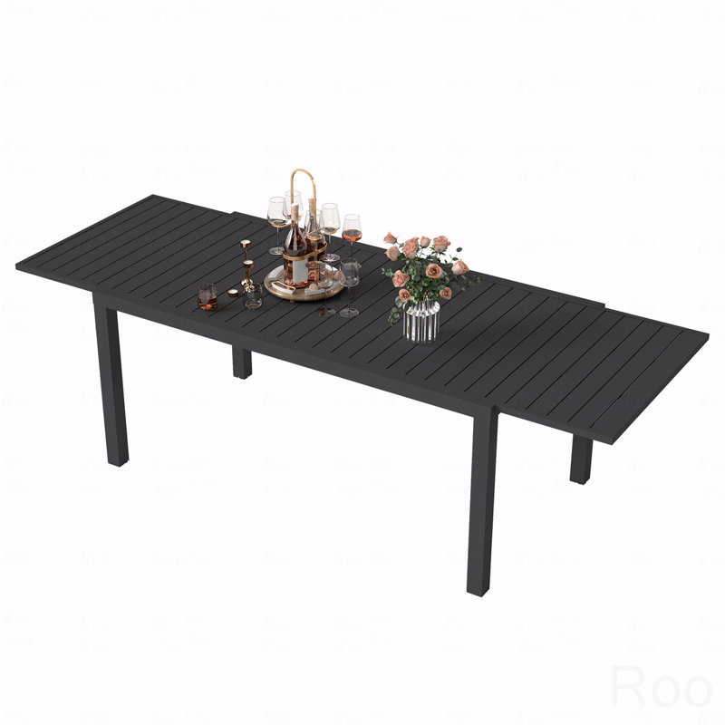 97.2"L Extendable Aluminum Outdoor Patio Dining Table, Black