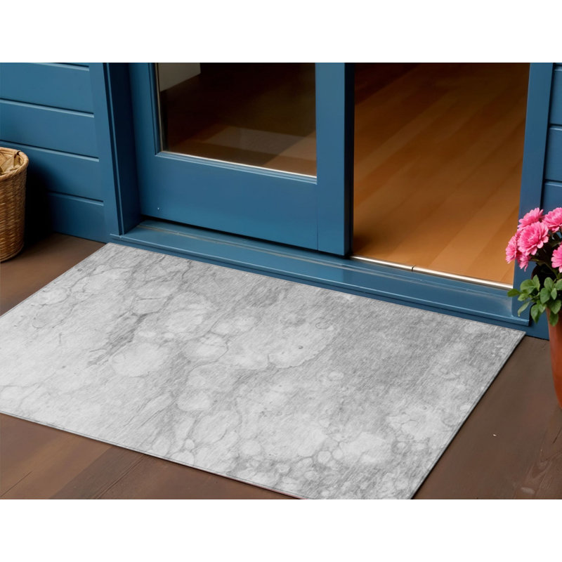 Tapis extérieur lavable abstrait gris argenté 3 pi x 5 pi