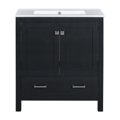 Ensemble de meuble-lavabo double 60 po - Lavabos séparés en céramique, tablette de rangement et tiroirs divisés (miroir exclu) - Solution de salle de bain moderne et spacieuse