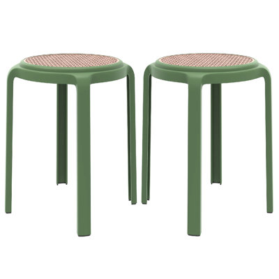 Alysoun Stackable Round Plastic Stool – Lightweight Backless Chair, Portable Extra Seating Dining Stool for Indoor, Patio, Garden, Poolside Set of 2