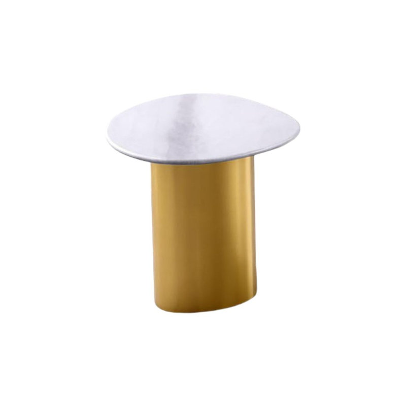 Table d'appoint contemporaine en pierre frittée contemporaine avec base en acier inoxydable doré