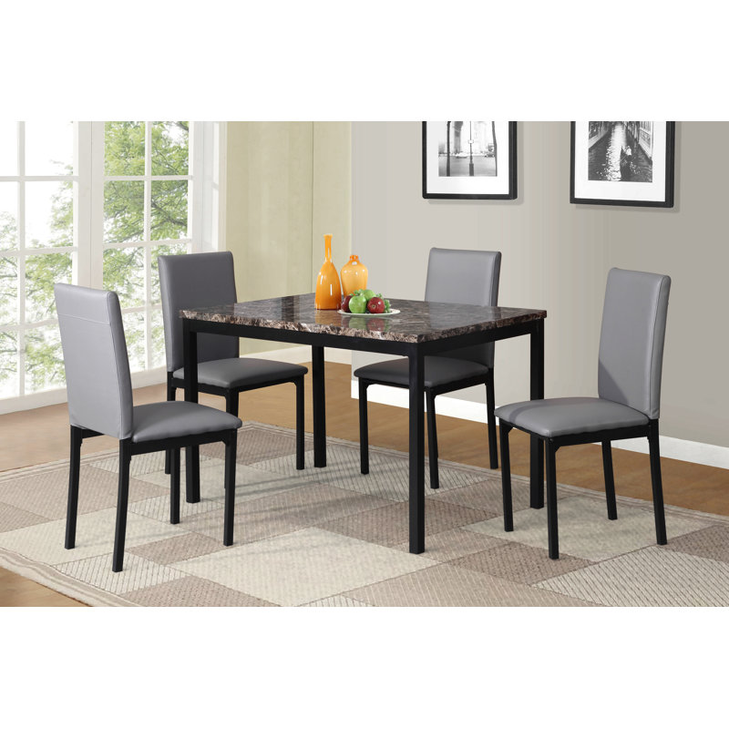 Ensemble de coin-repas en métal 5 pièces avec dessus en faux marbre stratifié Citico, Gris