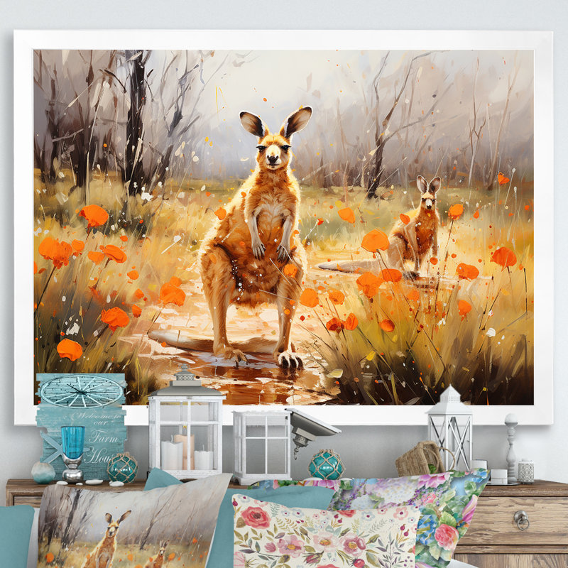 Chemin de kangourou en Australie sur toile, Cadre simple blanc, H 30 po x l 40 po x P 1,5 po