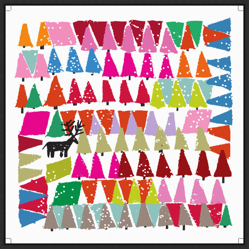 Colorful Christmas Trees Canvas Print with Black Frame