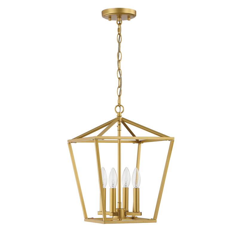 Allis 4 - Light Steel Dimmable Geometric Lantern Dining Room Chandelier, Satin Brass
