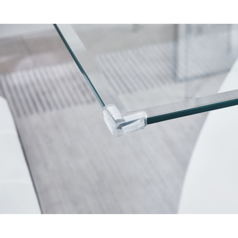 Stylish Modern Dining Table With 0.39" Thick Tempered Glass Top, Lacquer - Coated Base, Accented Accents, White Main Colour, 64.4 In Depth, 34.83 Width, Perfect For Room, Assembly Needed Luxury