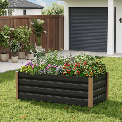 Lit de jardin surélevé en aluminium 94 po x 39 po x 16 po, ensemble de boîte à fleurs à fond ouvert gris avec coins de sécurité arrondis et garniture anti-coupures pour fleurs de jardin